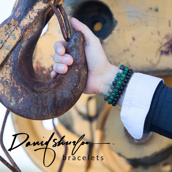 Glassy Green Stone Bracelet - Men's HANDMADE Bracelet